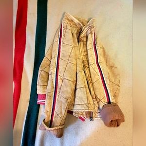 Free people flight jacket, small, tan with red white and blue stripes.